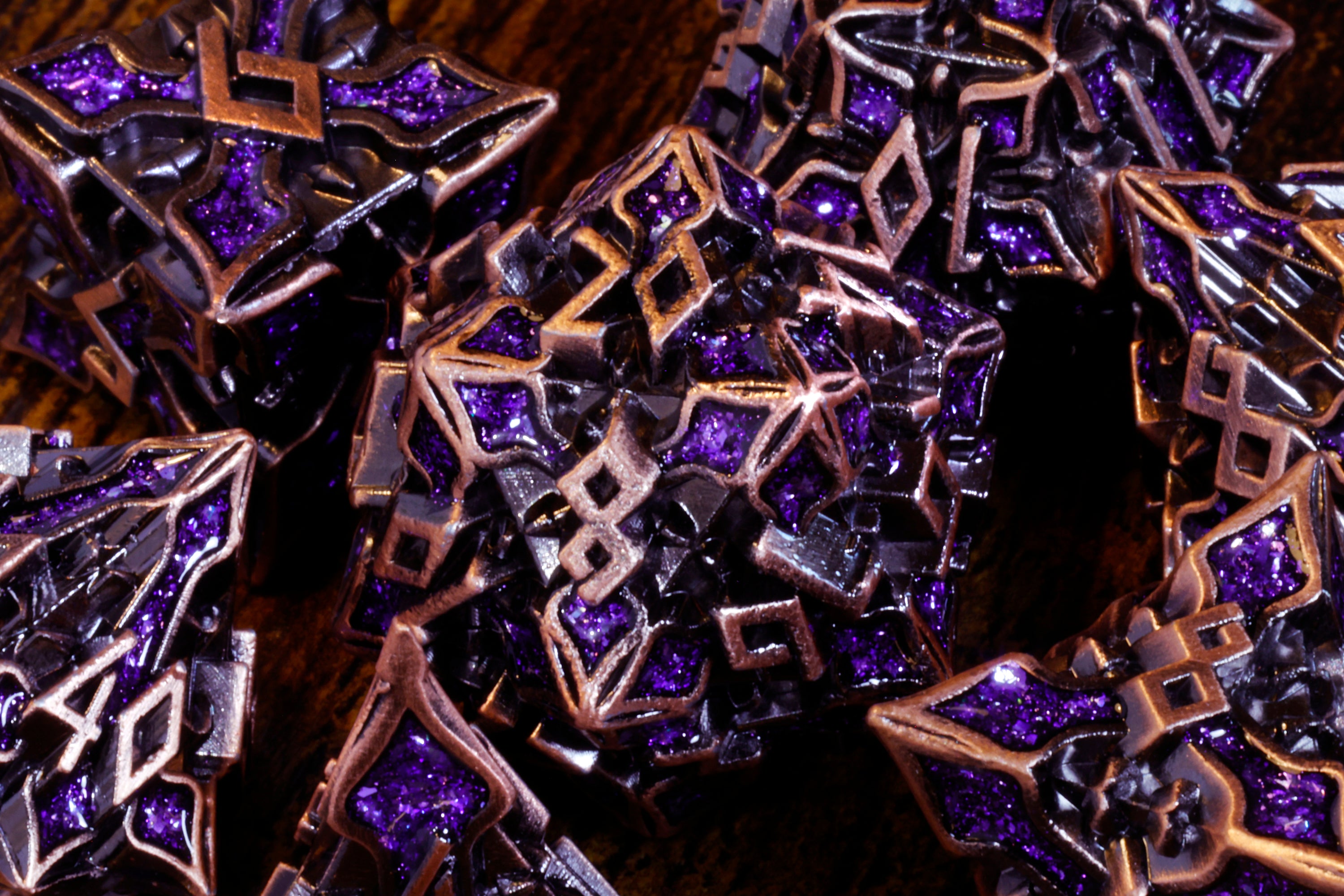 Runecraft dice set - Purple mica - Copper Metal