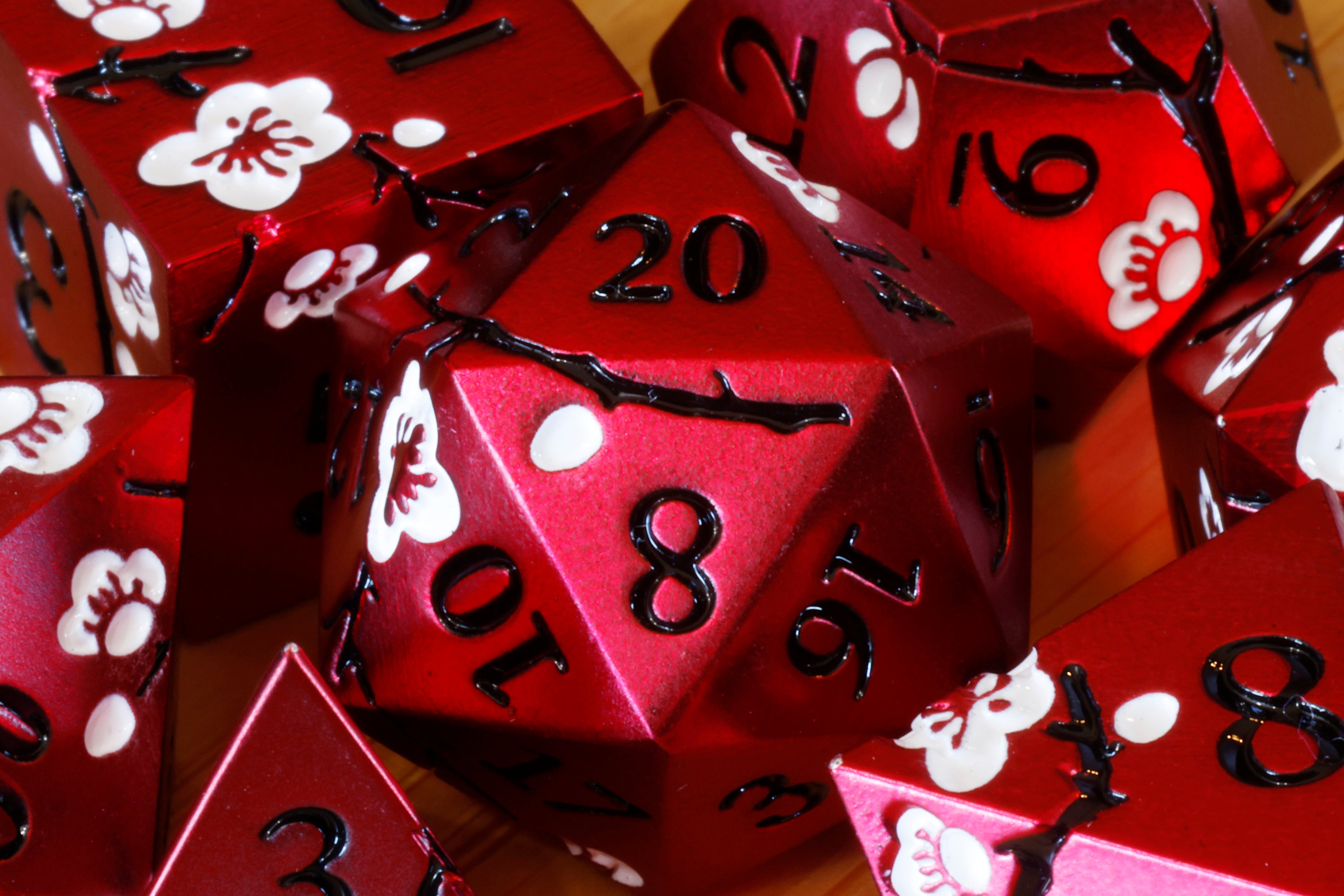 Sakura Bloom Metal Dice set - Red Finish