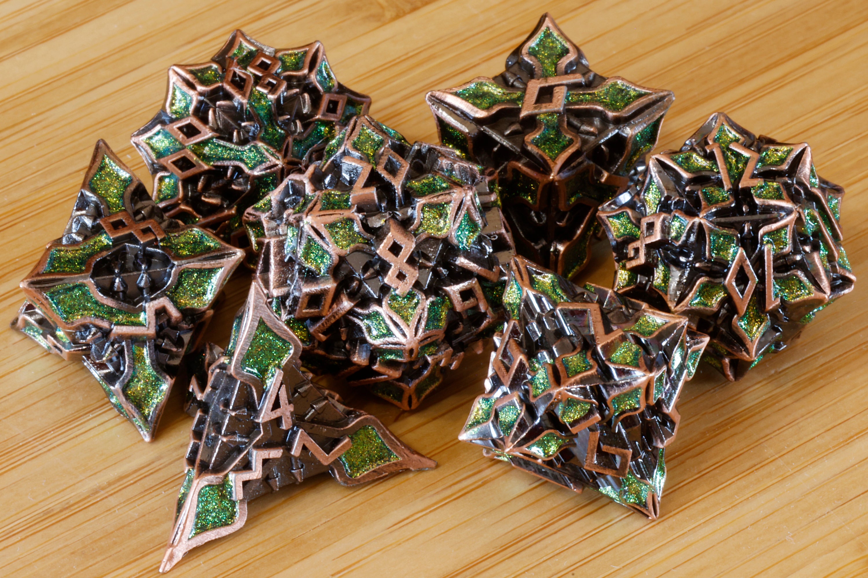 Runecraft dice set - Green mica - Copper Metal