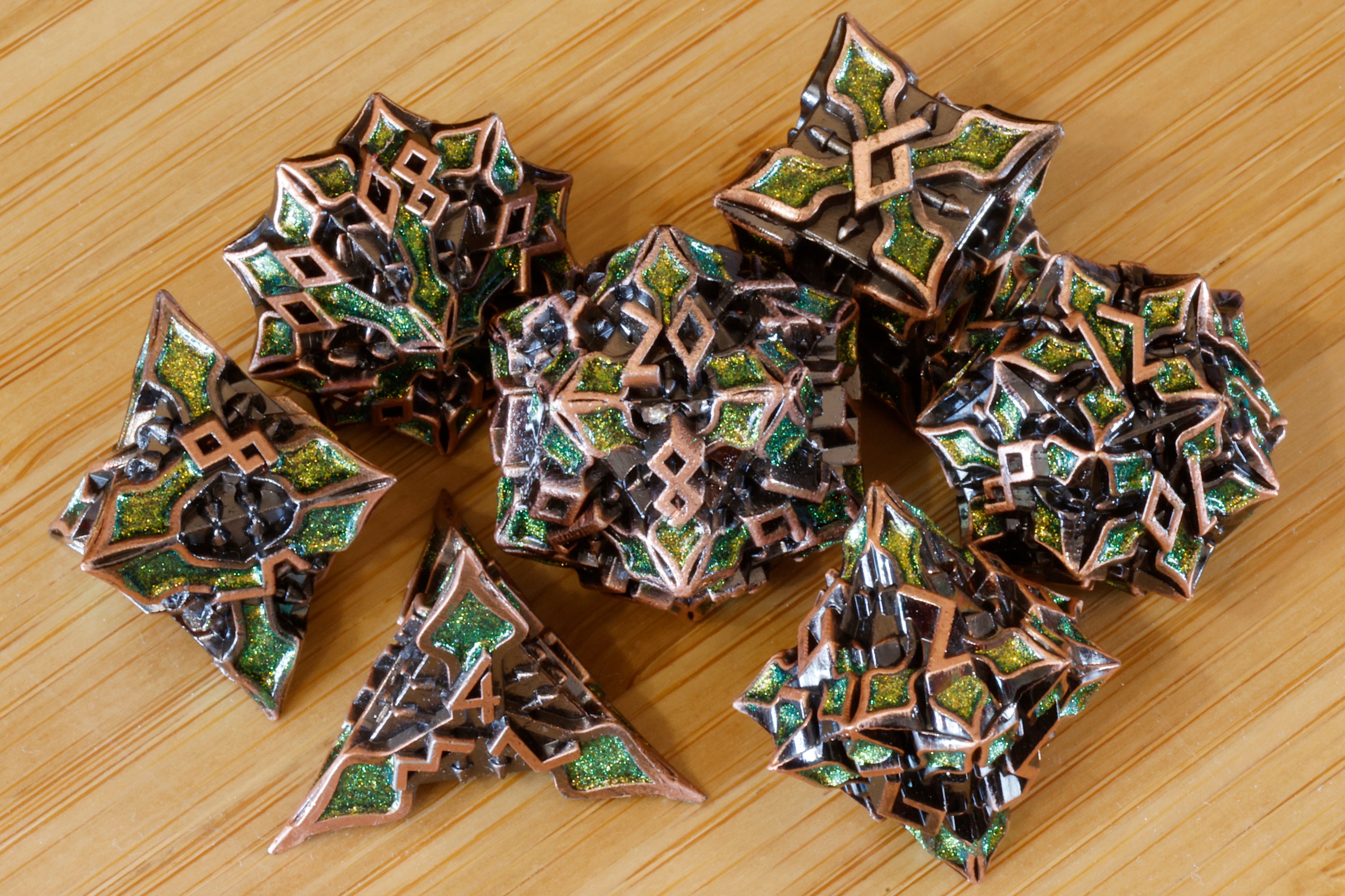 Runecraft dice set - Green mica - Copper Metal