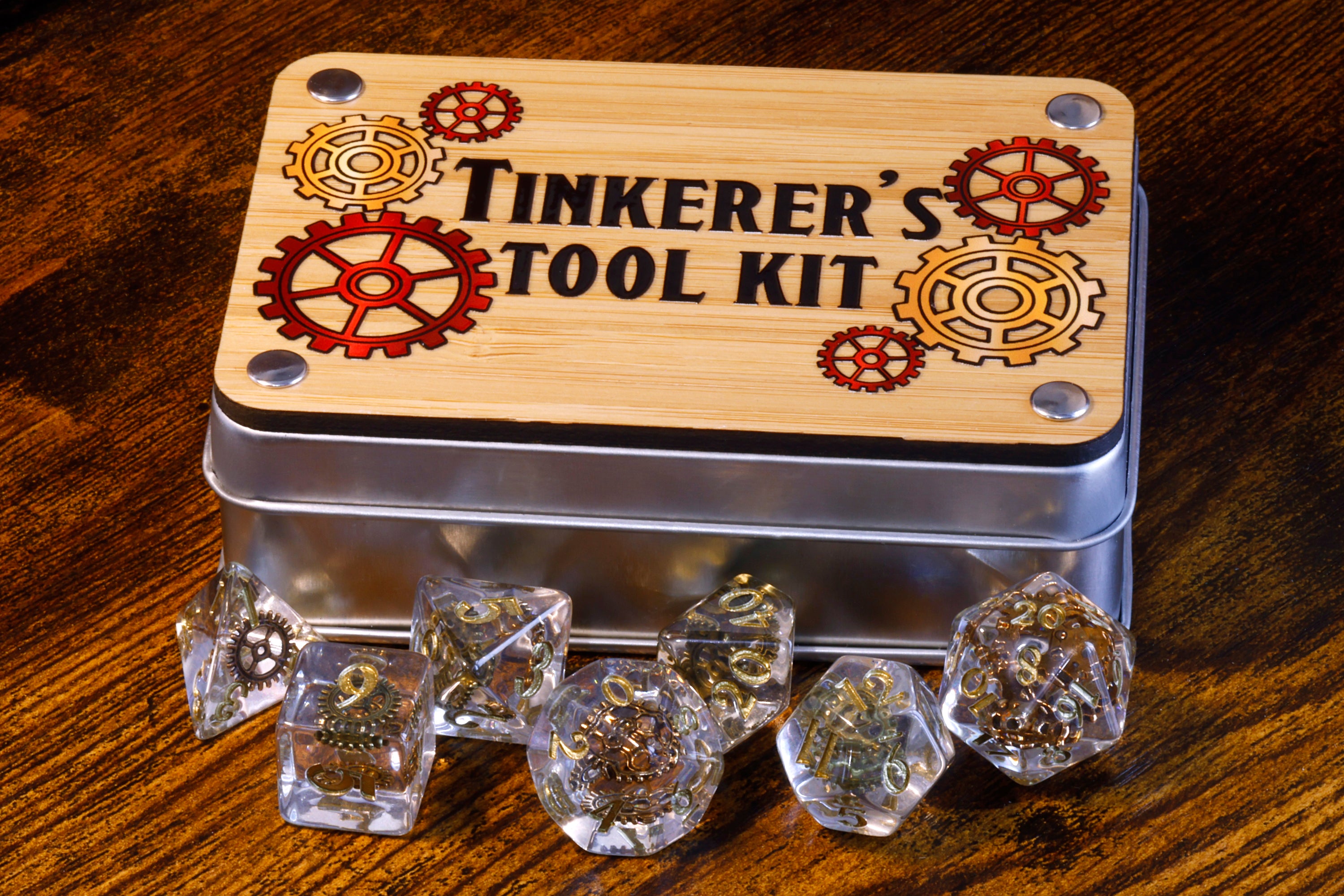 a tinker's tool kit sits on a table