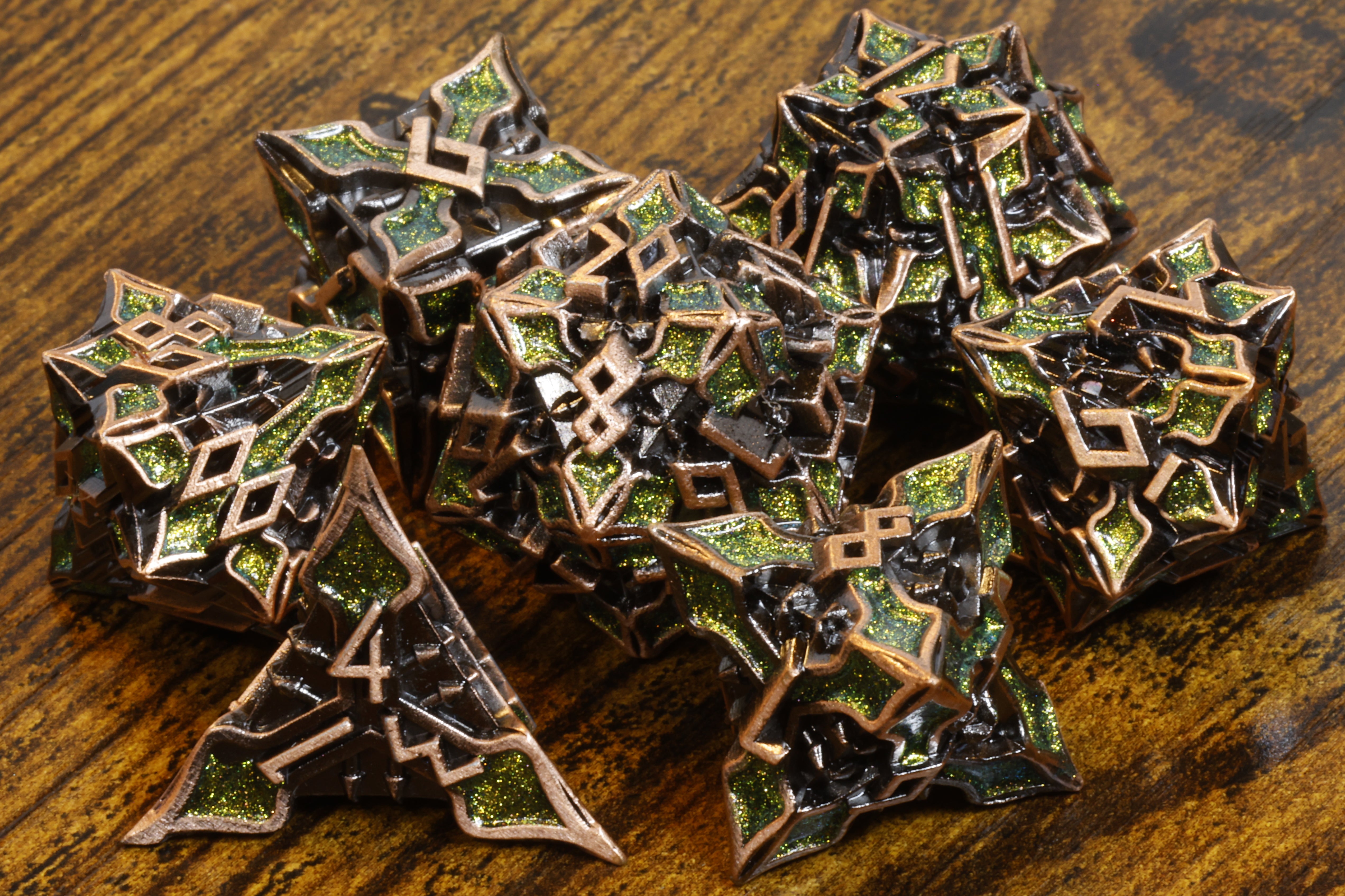 Runecraft dice set - Green mica - Copper Metal