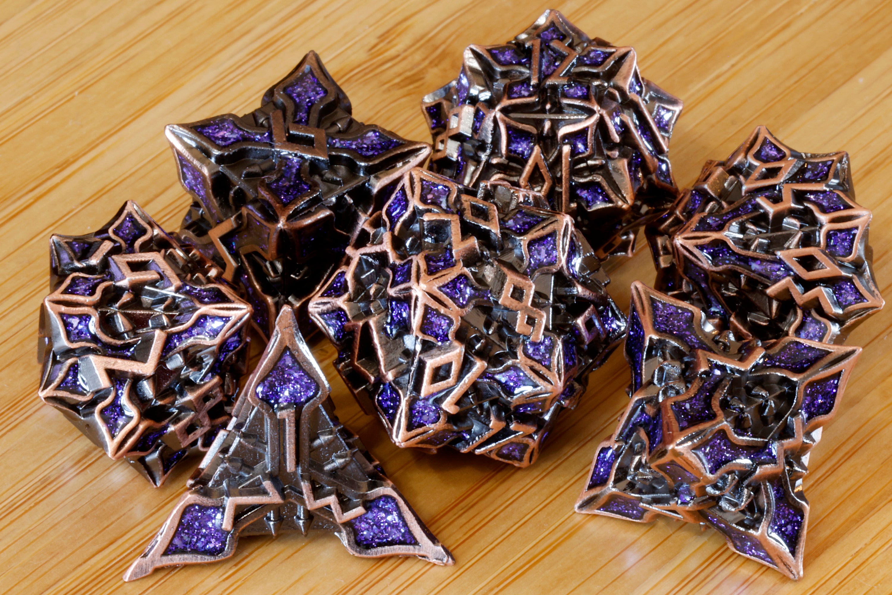 Runecraft dice set - Purple mica - Copper Metal