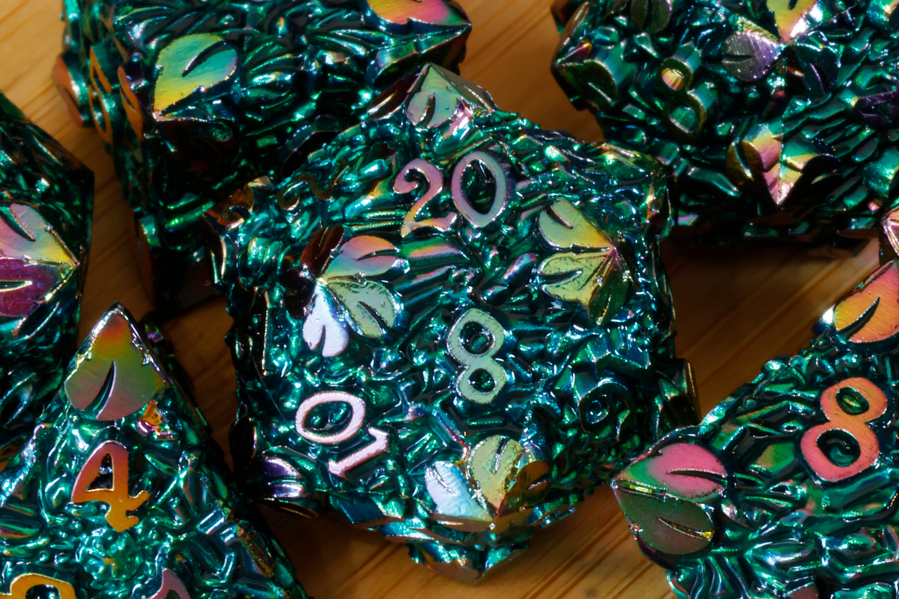 Elven Forge Dice Set - Green rainbow shifting metal