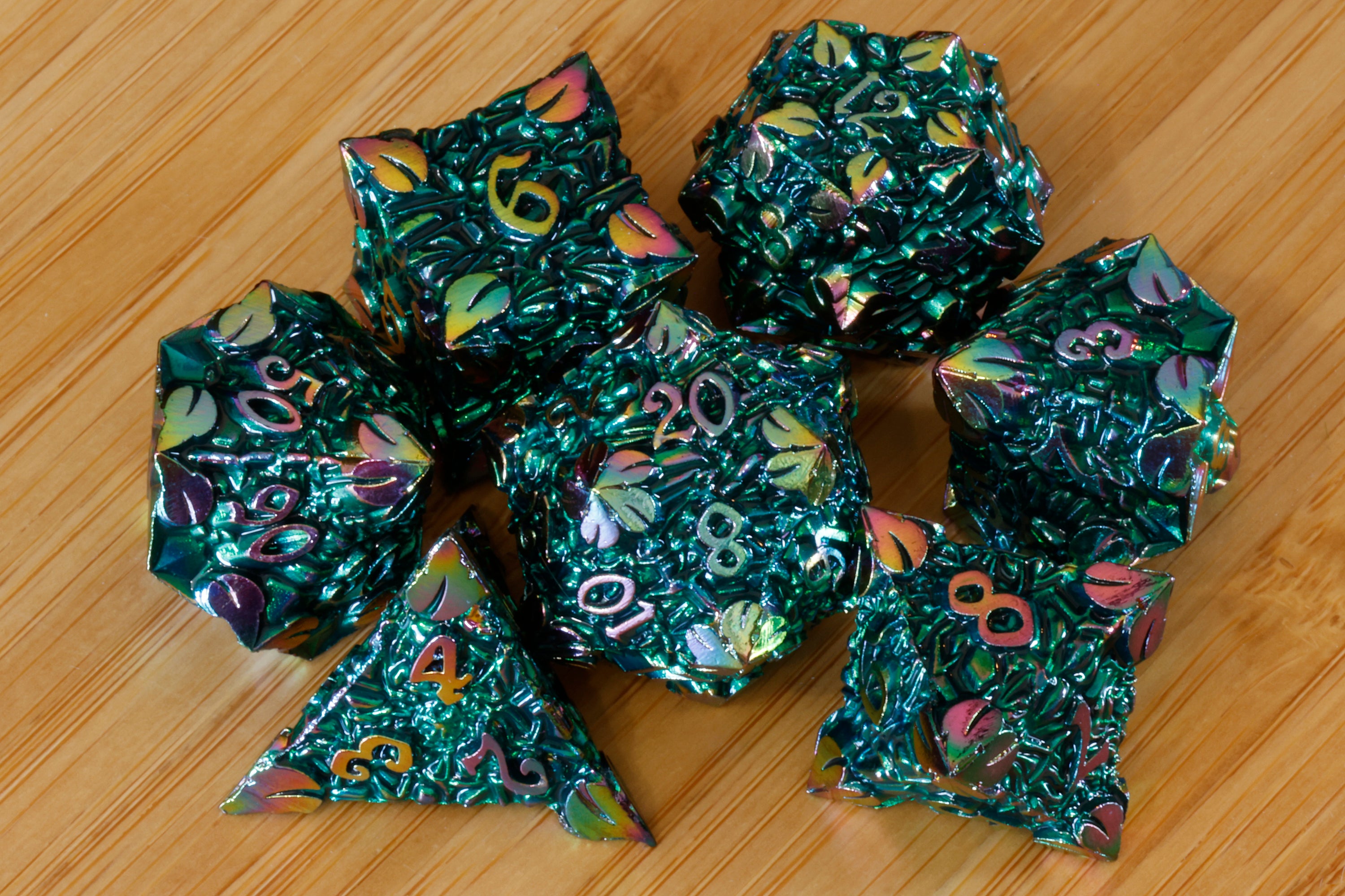 Elven Forge Dice Set - Green rainbow shifting metal