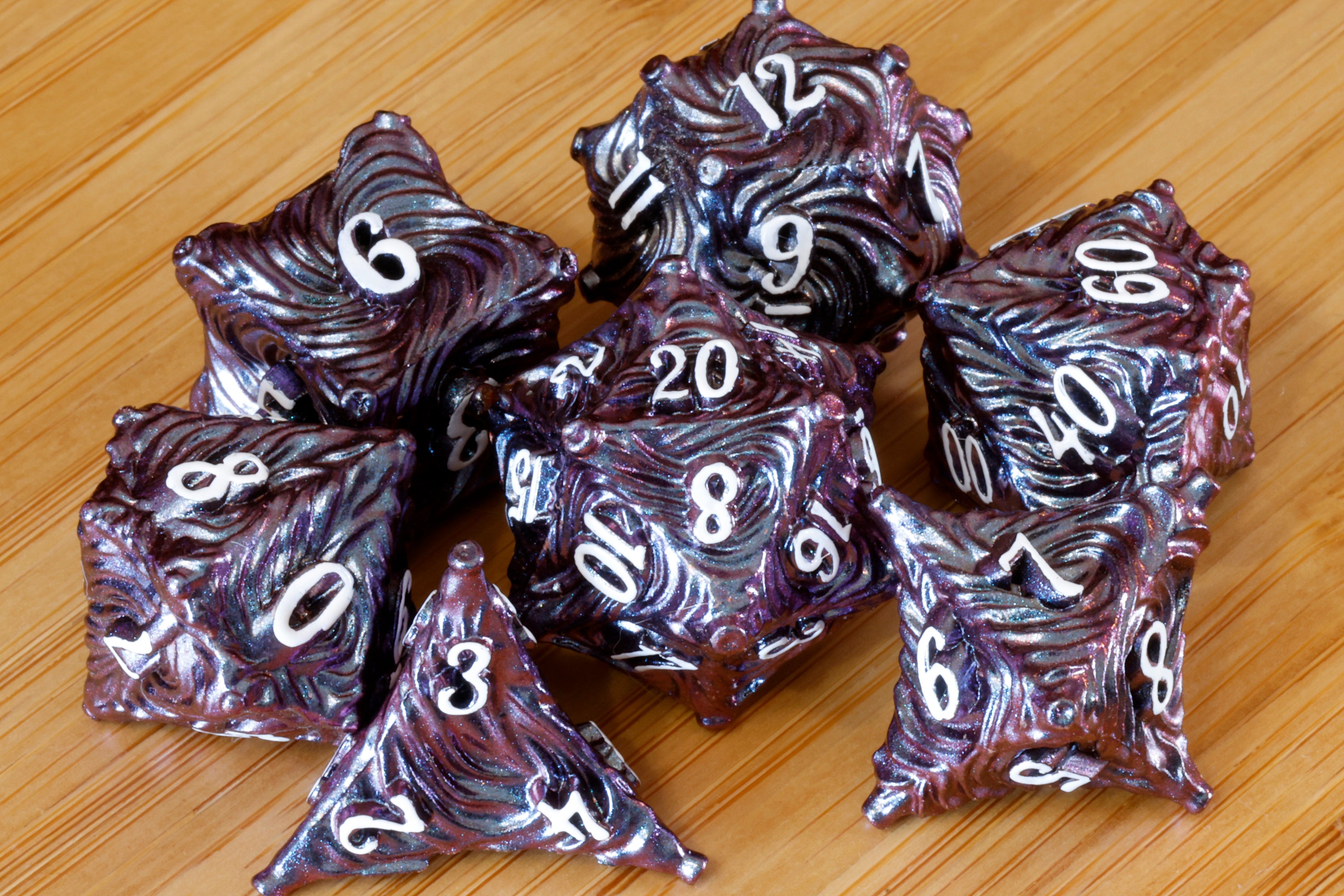 Vortex Dice Set - Purple Red shifting mica - Metal