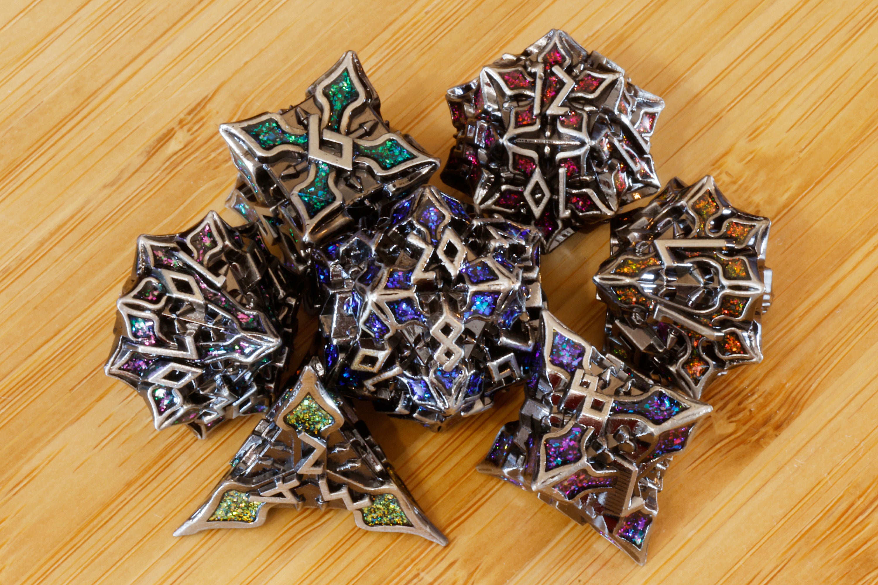 Runecraft dice set - Multicolor mica - Antique Silver