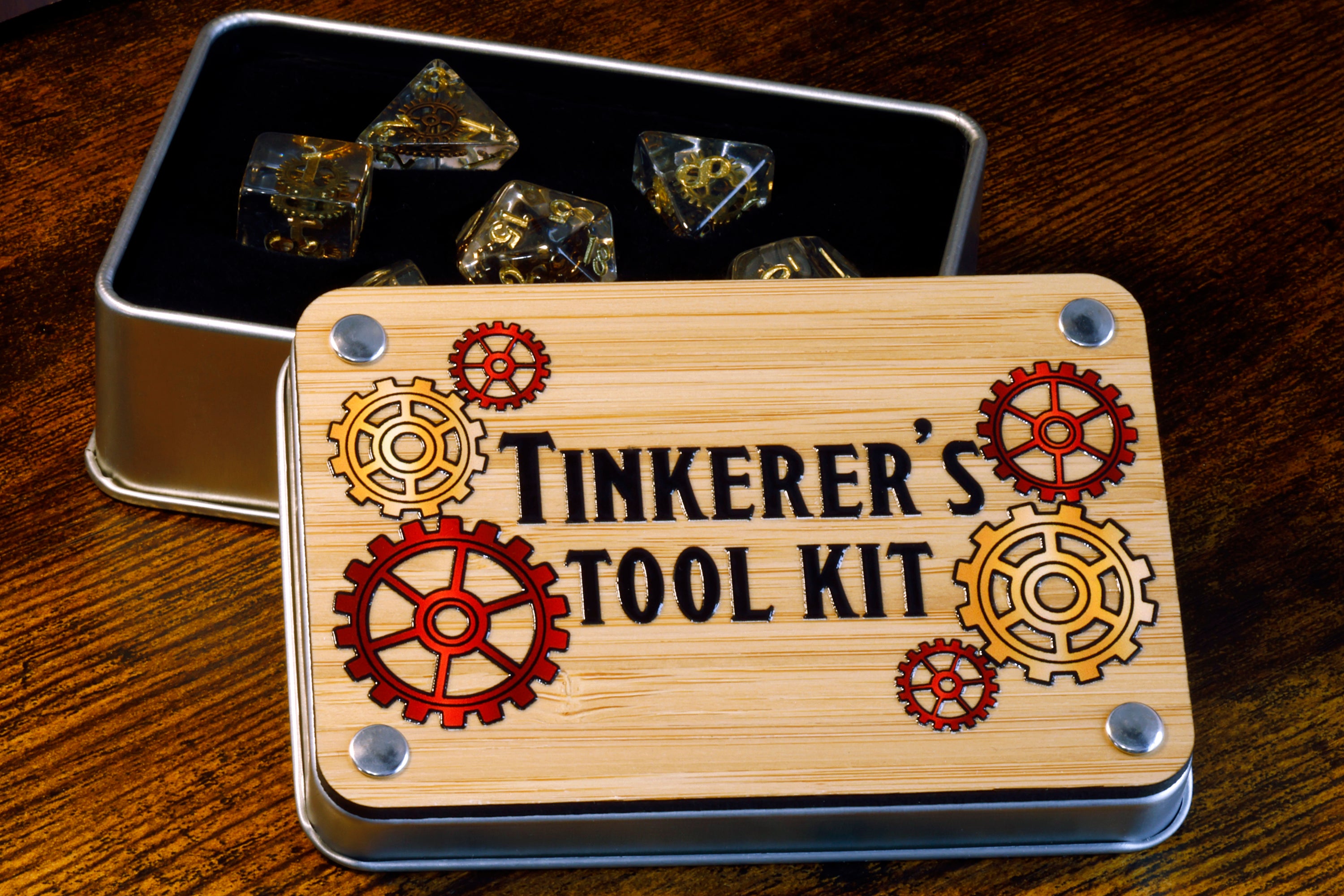 a tinker's tool kit sits on a table