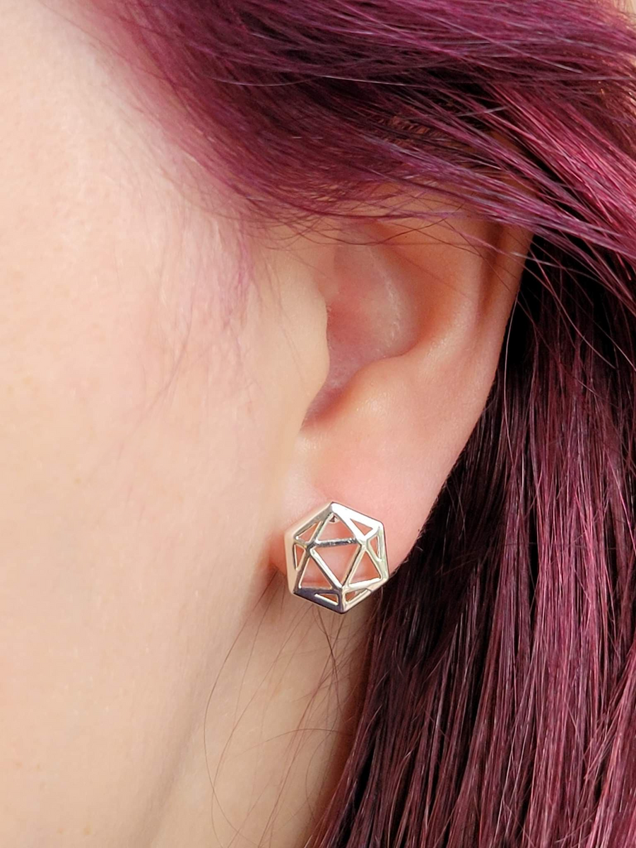 D20 Dice stud earrings, Dice earrings with gold finish, Dungeons and ...